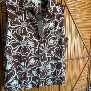 Brown Floral linen Sleeveless Top